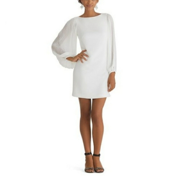 🛑SOLD: WHBM WHITE CHIFFON SHIFT DRESS - Picture 2 of 3